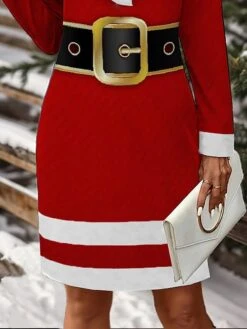 Women's Christmas Dress Casual Dress Mini Dress Active Fashion Outdoor Christmas Holiday Crew Neck Print Santa Claus Loose Fit Wine S M L XL XXL -Casual Print Dress Sales neabpl1697106829807