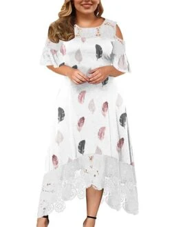 Women‘s Plus Size Curve Holiday Dress Floral Crew Neck Lace Half Sleeve Fall Spring Maxi Long Dress Date Vacation Dress Print -Casual Print Dress Sales ngatap1654584187562