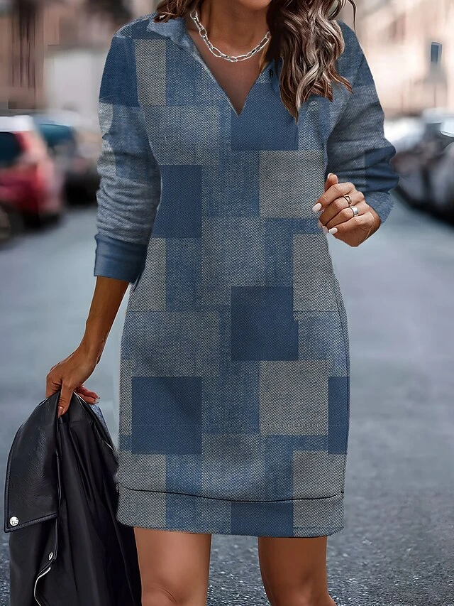 Women's Casual Dress Sweatshirt Dress Mini Dress Fashion Daily Outdoor Vacation Going Out V Neck Print Geometric Loose Fit Blue S M L XL XXL 1 Women's Casual Dress Sweatshirt Dress Mini Dress Fashion Daily Outdoor Vacation Going Out V Neck Print Geometric Loose Fit Blue S M L XL XXL