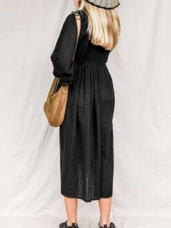 Women's Shirt Dress Casual Dress Midi Dress Outdoor Daily Date Cotton Basic Classic V Neck Ruched Long Sleeve Fall Winter 2023 Loose Fit Black Green Apricot Pure Color S M L XL -Casual Print Dress Sales ngvags1695096312376