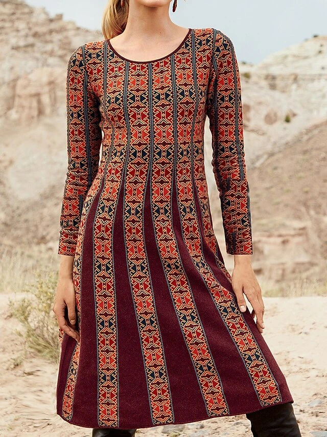 Women's Casual Dress Ethnic Dress Print Dress Geometric Tribal Print V Neck Mini Dress Vintage Ethnic Outdoor Daily Long Sleeve Loose Fit Wine Spring Fall S M L XL XXL 1 Women's Casual Dress Ethnic Dress Print Dress Geometric Tribal Print V Neck Mini Dress Vintage Ethnic Outdoor Daily Long Sleeve Loose Fit Wine Spring Fall S M L XL XXL