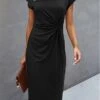 Women's Casual Dress Sheath Dress Summer Dress Midi Dress Knot Front Daily Date Going Out Fashion Basic Crew Neck Short Sleeve 2023 Regular Fit Black Green Gray Color S M L XL XXL Size