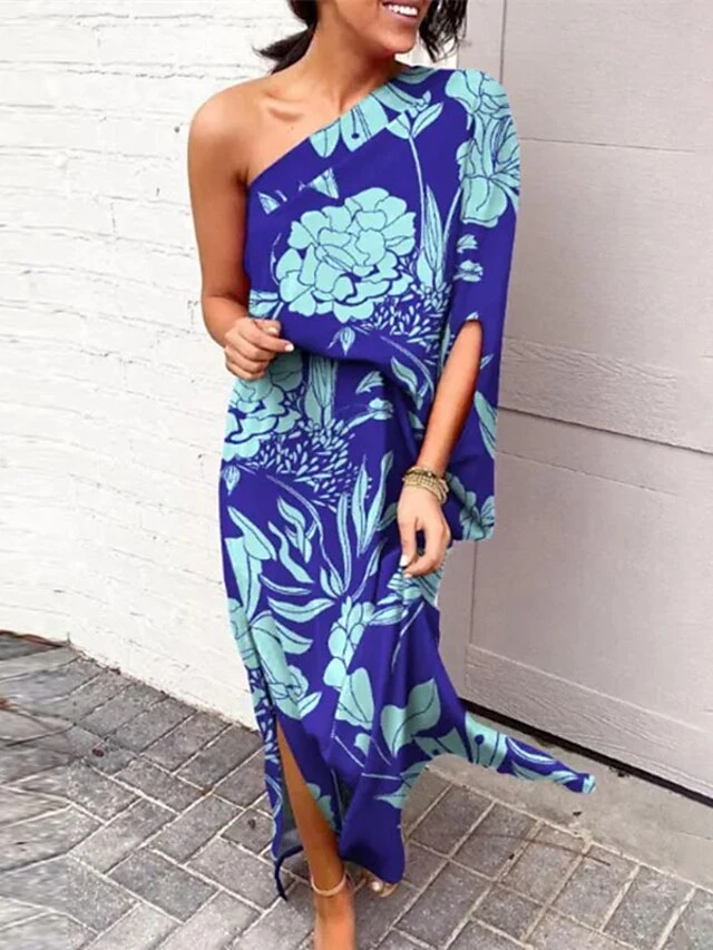 Women's Swing Dress Boho Dress Long Dress Maxi Dress Black Blue Purple Long Sleeve Floral Split Summer Spring One Shoulder Boho Winter Dress Fall Dress 2023 S M L XL XXL 3XL 4 Women's Swing Dress Boho Dress Long Dress Maxi Dress Black Blue Purple Long Sleeve Floral Split Summer Spring One Shoulder Boho Winter Dress Fall Dress 2023 S M L XL XXL 3XL - Image 4
