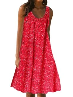 Women's Beach Dress Beach Wear Mini Dress Print Tropical Fashion Floral U Neck Sleeveless Loose Fit Outdoor Daily Light Blue Red 2023 Summer Spring M L XL XXL -Casual Print Dress Sales nitfuj1680165633906