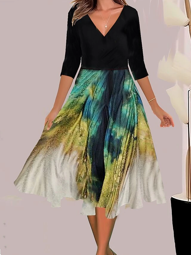 Women's Casual Dress Swing Dress A Line Dress Floral Ombre Print V Neck Midi Dress Fashion Streetwear Outdoor Daily 3/4 Length Sleeve Regular Fit Black Yellow Navy Blue Summer Spring S M L XL XXL 6 Women's Casual Dress Swing Dress A Line Dress Floral Ombre Print V Neck Midi Dress Fashion Streetwear Outdoor Daily 3/4 Length Sleeve Regular Fit Black Yellow Navy Blue Summer Spring S M L XL XXL - Image 6