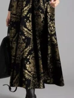 Women's Midi Dress Yellow Gray Long Sleeve Floral Print Winter Fall V Neck Mature Winter Dress Fall Dress 2023 S M L XL XXL 3XL -Casual Print Dress Sales njpcbx1661312885629