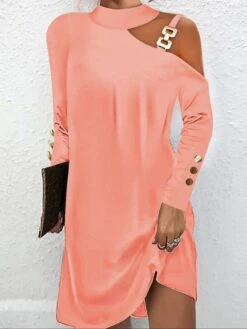 Women's Casual Dress Plain Dress Spring Dress Mini Dress Cold Shoulder Daily Date Going Out Fashion Basic Stand Collar Long Sleeve 2023 Loose Fit Black White Pink Color S M L XL XXL Size