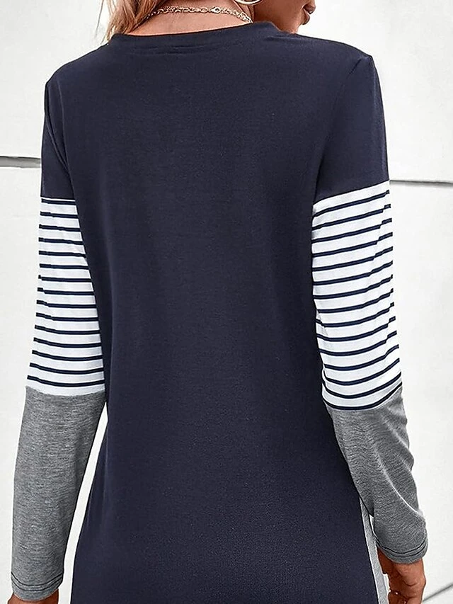 Women's Casual Dress Print Dress Spring Dress Geometric Stripe Button Print Split Neck Mini Dress Fashion Streetwear Outdoor Daily Long Sleeve Loose Fit Gray Summer Spring S M L XL XXL 2 Women's Casual Dress Print Dress Spring Dress Geometric Stripe Button Print Split Neck Mini Dress Fashion Streetwear Outdoor Daily Long Sleeve Loose Fit Gray Summer Spring S M L XL XXL - Image 2