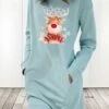 Women‘s Christmas Casual Dress Hoodie Dress Light Blue Grey White Long Sleeve Elk Pocket Print Winter Fall Crew Neck Stylish Casual Fall Dress Loose Fit 2022 S M L XL 2XL / Cotton / Winter Dress