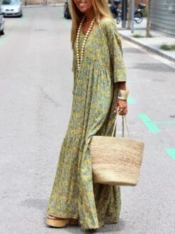 Women's Long Dress Maxi Dress Casual Dress Print Dress Spring Dress Print Fashion Casual Daily Holiday Vacation Ruched Print 3/4 Length Sleeve V Neck Dress Loose Fit Yellow Summer Spring S M L XL XXL 8 Women's Long Dress Maxi Dress Casual Dress Print Dress Spring Dress Print Fashion Casual Daily Holiday Vacation Ruched Print 3/4 Length Sleeve V Neck Dress Loose Fit Yellow Summer Spring S M L XL XXL -Casual Print Dress Sales nknakf1683538210578