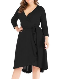 Women‘s Plus Size Curve Work Dress Semi Formal Dress Wrap Dress Fashion Midi Dress Lace Up V Neck Long Sleeve Plain Regular Fit Black Blue Spring Fall XL XXL 3XL 4XL 5XL -Casual Print Dress Sales nkpitu1691402325405