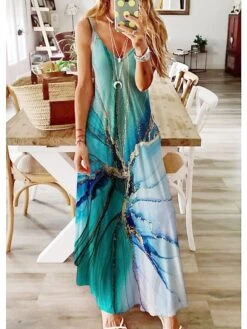 Women's Casual Dress Strap Dress Midi Dress Blue Sleeveless Floral Print Summer Spring V Neck Casual 2023 S M L XL XXL 3XL