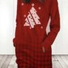 Women's Casual Dress Sweatshirt Dress Mini Dress Warm Fashion Outdoor Christmas Holiday Crew Neck Pocket Print Christmas Tree Loose Fit Wine S M L XL XXL