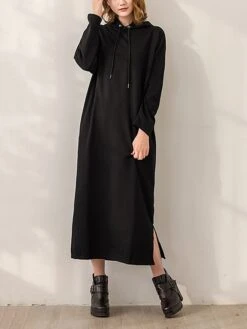 Women's Casual Dress Hoodie Dress Long Dress Maxi Dress Fashion Daily Outdoor Home Vacation Crew Neck Pocket Pure Color Pure Color Loose Fit Black Brown Army Green M L XL XXL -Casual Print Dress Sales nlucpo1693294401672