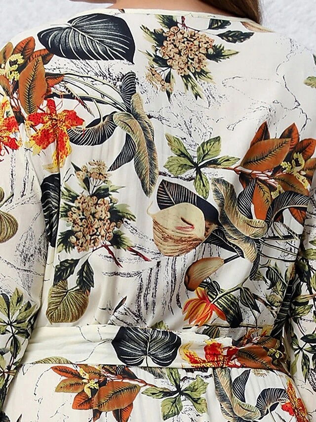 Women's Casual Dress Swing Dress Print Dress Leaf Floral Ruffle Print V Neck Long Dress Maxi Dress Fashion Streetwear Outdoor Daily Long Sleeve Regular Fit Blue Apricot Fall Winter XL XXL 3XL 4XL 10 Women's Casual Dress Swing Dress Print Dress Leaf Floral Ruffle Print V Neck Long Dress Maxi Dress Fashion Streetwear Outdoor Daily Long Sleeve Regular Fit Blue Apricot Fall Winter XL XXL 3XL 4XL - Image 10