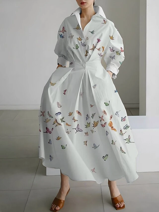 Women's Shirt Dress Casual Dress Swing Dress Maxi Long Dress Outdoor Office Daily Polyester Fashion Modern Shirt Collar Button Pocket Long Sleeve Fall Winter 2023 Loose Fit White Yellow Navy Blue 2 Women's Shirt Dress Casual Dress Swing Dress Maxi Long Dress Outdoor Office Daily Polyester Fashion Modern Shirt Collar Button Pocket Long Sleeve Fall Winter 2023 Loose Fit White Yellow Navy Blue - Image 2