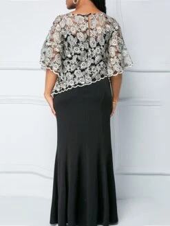 Women‘s Plus Size Curve Easter Dress Party Dress Solid Color V Neck Lace Half Sleeve Fall Spring Dress Elegant Prom Dress Maxi Dress Formal Dress -Casual Print Dress Sales nmrcwo1640073824543