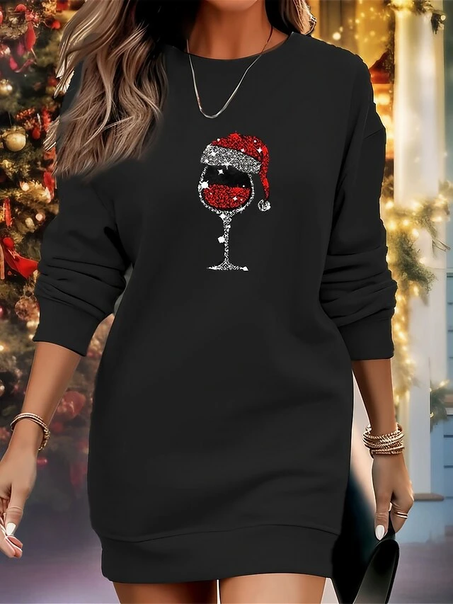 Women's Casual Dress Sweatshirt Dress Winter Dress Christmas Hat Print Crew Neck Mini Dress Fashion Streetwear Outdoor Christmas Long Sleeve Loose Fit Black Gray Fall Winter S M L XL XXL 1 Women's Casual Dress Sweatshirt Dress Winter Dress Christmas Hat Print Crew Neck Mini Dress Fashion Streetwear Outdoor Christmas Long Sleeve Loose Fit Black Gray Fall Winter S M L XL XXL