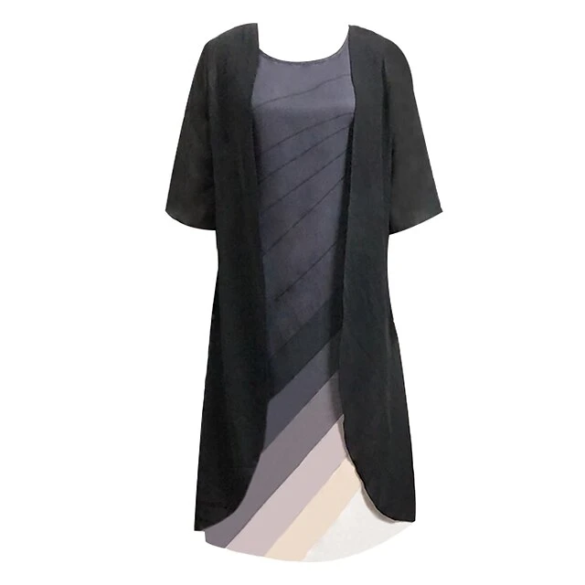 Women‘s Plus Size Curve Wedding Guest Two Piece Dress Casual Dress Elegant Gradient Knee Length Dress Round Neck Print Half Sleeve Work Casual Daily Fall Spring Dress 7 Women‘s Plus Size Curve Wedding Guest Two Piece Dress Casual Dress Elegant Gradient Knee Length Dress Round Neck Print Half Sleeve Work Casual Daily Fall Spring Dress - Image 7