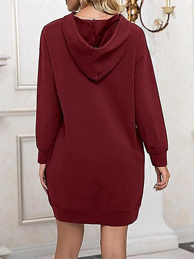 Women's Casual Dress Hoodie Dress Shift Dress Mini Dress Pocket Outdoor Street Daily Active Fashion Hooded Long Sleeve 2023 Loose Fit Black Wine Army Green Color S M L XL XXL Size 15 Women's Casual Dress Hoodie Dress Shift Dress Mini Dress Pocket Outdoor Street Daily Active Fashion Hooded Long Sleeve 2023 Loose Fit Black Wine Army Green Color S M L XL XXL Size - Image 15