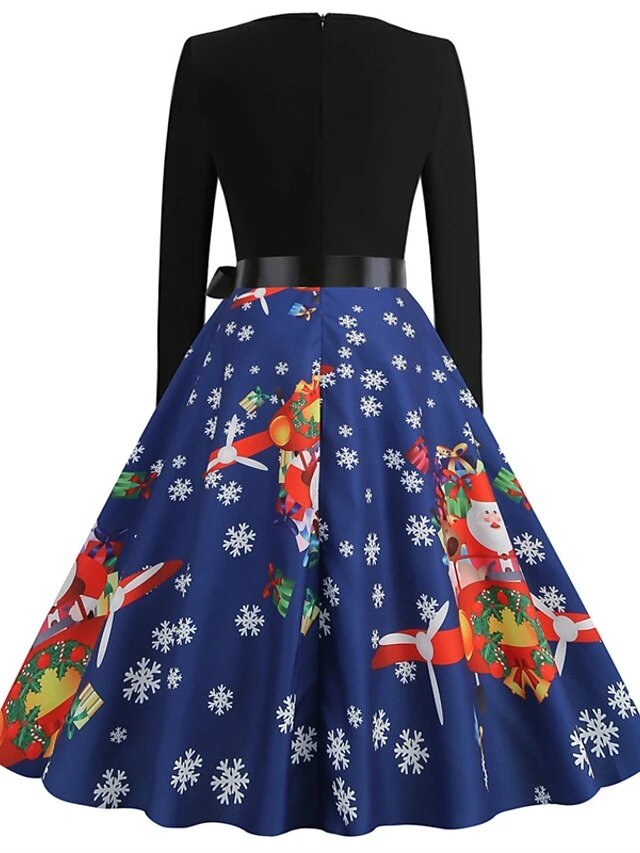 Women's Christmas Swing Dress Vintage Dress Midi Dress Green Blue Light Green Long Sleeve Santa Claus Bow Winter Fall Autumn Crew Neck Fashion Daily Date 2022 S M L XL XXL 3XL 3 Women's Christmas Swing Dress Vintage Dress Midi Dress Green Blue Light Green Long Sleeve Santa Claus Bow Winter Fall Autumn Crew Neck Fashion Daily Date 2022 S M L XL XXL 3XL - Image 3