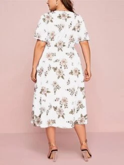 Women‘s Plus Size Curve Casual Dress A Line Dress Floral Dress Floral Midi Dress Short Sleeve Print V Neck Fashion Daily Black White Spring Summer L XL XXL 3XL -Casual Print Dress Sales npasoa1672800358972