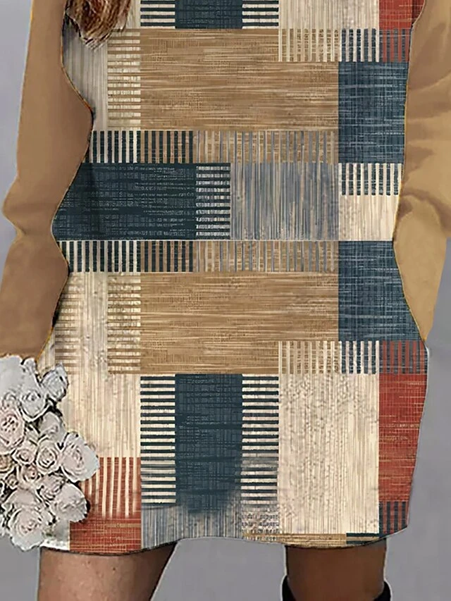 Women's Casual Dress Sweatshirt Dress Winter Dress Geometric Plaid Pocket Print Crew Neck Mini Dress Fashion Streetwear Outdoor Daily Long Sleeve Loose Fit Yellow Pink Blue Fall Winter S M L XL XXL 3 Women's Casual Dress Sweatshirt Dress Winter Dress Geometric Plaid Pocket Print Crew Neck Mini Dress Fashion Streetwear Outdoor Daily Long Sleeve Loose Fit Yellow Pink Blue Fall Winter S M L XL XXL - Image 3