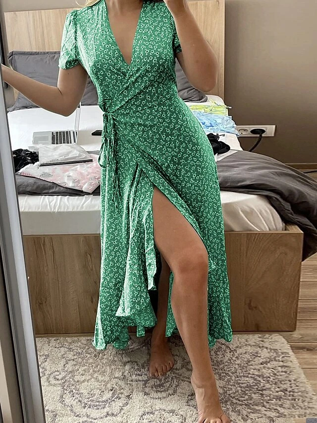 Women's Long Dress Maxi Dress Wrap Dress Floral Dress Summer Dress Graphic Modern Casual Outdoor Daily Holiday Ruffle Split Short Sleeve V Neck Dress Regular Fit Green Summer Spring S M L XL 11 Women's Long Dress Maxi Dress Wrap Dress Floral Dress Summer Dress Graphic Modern Casual Outdoor Daily Holiday Ruffle Split Short Sleeve V Neck Dress Regular Fit Green Summer Spring S M L XL - Image 11