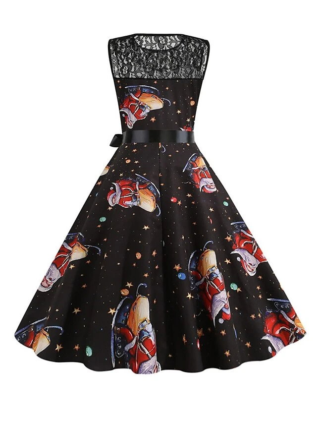 Women‘s Christmas Retro 1950s Vintage Dress Midi Dress Party Patchwork Bow Santa Claus Crew Neck Sleeveless Regular Fit Fall Winter 2023 Black White S M L XL 10 Women‘s Christmas Retro 1950s Vintage Dress Midi Dress Party Patchwork Bow Santa Claus Crew Neck Sleeveless Regular Fit Fall Winter 2023 Black White S M L XL - Image 10