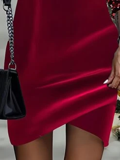 Women's Christmas Dress Velvet Dress Casual Dress Mini Dress Sequins Cut Out Outdoor Christmas Street Fashion Streetwear Halter Neck 3/4 Length Sleeve 2023 Regular Fit Wine Color S M L XL XXL Size -Casual Print Dress Sales nqchkg1696920414697