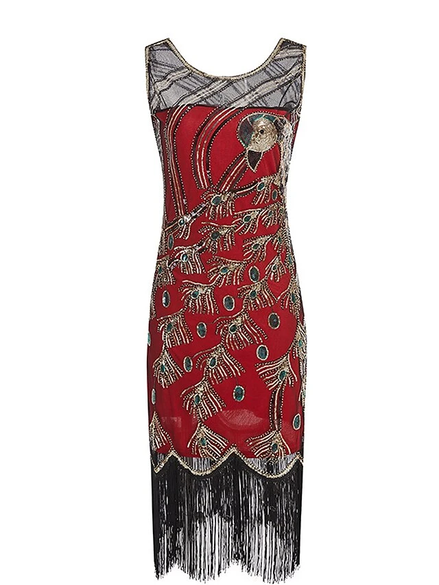 Women's Retro 1920s Fringe Dress Midi Dress Party Holiday Sequins Tassel Fringe Animal Crewneck Sleeveless Regular Fit Spring Fall 2023 Black Red S M L XL 5 Women's Retro 1920s Fringe Dress Midi Dress Party Holiday Sequins Tassel Fringe Animal Crewneck Sleeveless Regular Fit Spring Fall 2023 Black Red S M L XL - Image 5