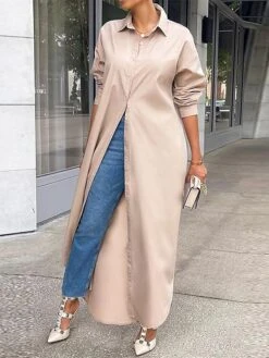 Women's Shirt Dress Casual Dress Shift Dress Maxi Long Dress Outdoor Daily Vacation Polyester Fashion Modern Shirt Collar Button Split Long Sleeve Summer Spring Fall 2023 Loose Fit White Blue Green -Casual Print Dress Sales ntdlae1689847495682