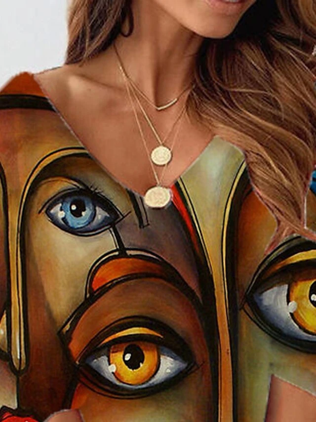 Women's Casual Dress Bodycon Sheath Dress Mini Dress Yellow 3/4 Length Sleeve Abstract Print Fall Winter Autumn V Neck Vacation Loose Fit 2023 S M L XL XXL 3XL 4XL 5XL 3 Women's Casual Dress Bodycon Sheath Dress Mini Dress Yellow 3/4 Length Sleeve Abstract Print Fall Winter Autumn V Neck Vacation Loose Fit 2023 S M L XL XXL 3XL 4XL 5XL - Image 3