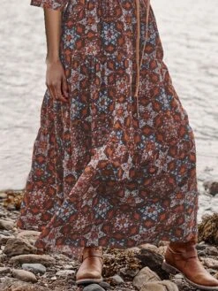 Women's Casual Dress Swing Dress Print Dress Floral Print V Neck Long Dress Maxi Dress Fashion Streetwear Outdoor Daily 3/4 Length Sleeve Loose Fit Red Fall Winter S M L XL XXL -Casual Print Dress Sales ntkqmu1694675814608