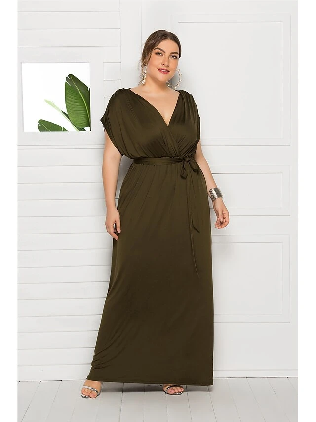 Women's Plus Size Party Dress Solid Color V Neck Short Sleeve Summer Spring Elegant Casual Prom Dress Maxi Long Dress Party Daily Dress 4 Women's Plus Size Party Dress Solid Color V Neck Short Sleeve Summer Spring Elegant Casual Prom Dress Maxi Long Dress Party Daily Dress - Image 4
