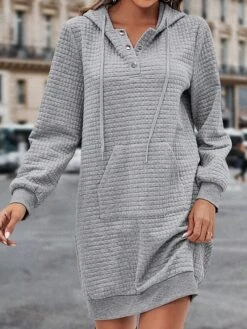 Women's Casual Dress Hoodie Dress Plain Dress Mini Dress Pocket Daily Date Going Out Fashion Basic Hooded Long Sleeve 2023 Loose Fit Light Grey Color S M L XL XXL Size