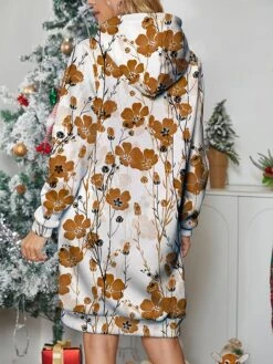 Women's Casual Dress Hoodie Dress Mini Dress Warm Fashion Outdoor Christmas Holiday Hoodie Print Floral Loose Fit Yellow Blue Purple S M L XL XXL -Casual Print Dress Sales nvhqza1696942490819
