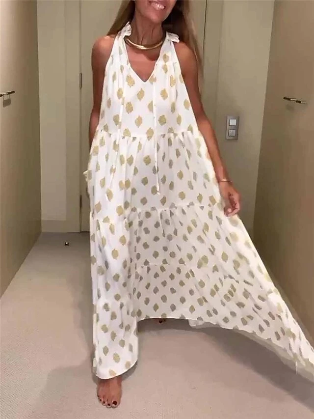 Women's Long Dress Maxi Dress Casual Dress Chiffon Dress Swing Dress Geometric Fashion Streetwear Outdoor Daily Holiday Print Sleeveless V Neck Dress Loose Fit White Summer Spring S M L XL XXL 4 Women's Long Dress Maxi Dress Casual Dress Chiffon Dress Swing Dress Geometric Fashion Streetwear Outdoor Daily Holiday Print Sleeveless V Neck Dress Loose Fit White Summer Spring S M L XL XXL - Image 4