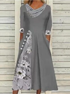 Women's Casual Dress Summer Dress Print Dress Floral Button Pocket V Neck Midi Dress Fashion Streetwear Outdoor Street Half Sleeve Loose Fit Pink Navy Blue Blue Summer Spring S M L XL XXL -Casual Print Dress Sales nxkbjw1690283142714