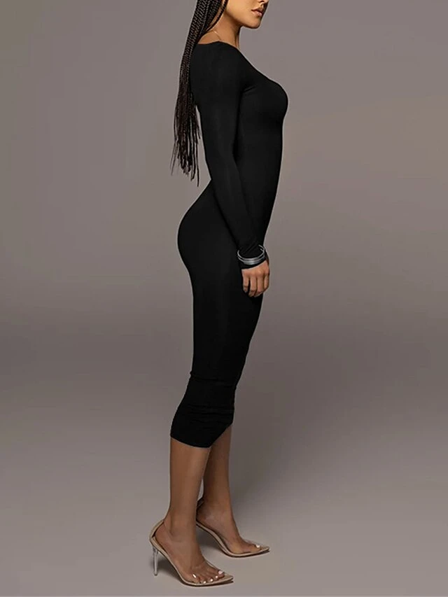 Women's Casual Dress Winter Dress Bodycon Midi Dress Ruched Street Daily Holiday Fashion Streetwear Square Neck Long Sleeve 2023 Regular Fit Black Pink Red Color S M L Size 20 Women's Casual Dress Winter Dress Bodycon Midi Dress Ruched Street Daily Holiday Fashion Streetwear Square Neck Long Sleeve 2023 Regular Fit Black Pink Red Color S M L Size - Image 20