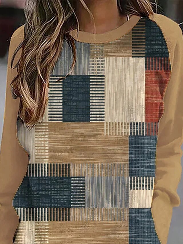 Women's Casual Dress Sweatshirt Dress Winter Dress Geometric Plaid Pocket Print Crew Neck Mini Dress Fashion Streetwear Outdoor Daily Long Sleeve Loose Fit Yellow Pink Blue Fall Winter S M L XL XXL 2 Women's Casual Dress Sweatshirt Dress Winter Dress Geometric Plaid Pocket Print Crew Neck Mini Dress Fashion Streetwear Outdoor Daily Long Sleeve Loose Fit Yellow Pink Blue Fall Winter S M L XL XXL - Image 2