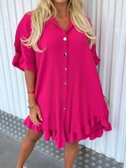 Women's Shirt Dress Casual Dress Mini Dress Outdoor Daily Vacation Polyester Fashion Modern Shirt Collar Ruffle Button Half Sleeve Summer Spring Fall 2023 Regular Fit ArmyGreen Black White Plain S M -Casual Print Dress Sales nyojla1689924400876