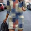 Women's Casual Dress Sweatshirt Dress Mini Dress Warm Fashion Outdoor Vacation Going Out Crew Neck Print Geometric Loose Fit Blue Green Khaki S M L XL XXL