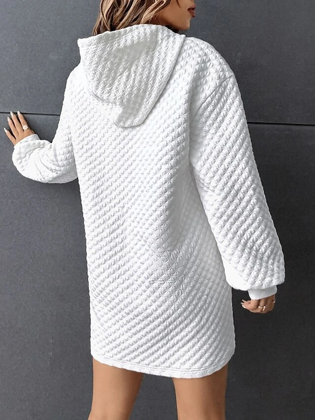 Women's Casual Dress Hoodie Dress Mini Dress Active Fashion Outdoor Sport Going Out Hoodie Pure Color Solid Color Loose Fit White S M L XL XXL 2 Women's Casual Dress Hoodie Dress Mini Dress Active Fashion Outdoor Sport Going Out Hoodie Pure Color Solid Color Loose Fit White S M L XL XXL - Image 2