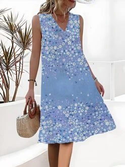 Women's Casual Dress Tank Dress Summer Dress Floral Color Block Pocket Print Strap Midi Dress Active Fashion Outdoor Daily Sleeveless Loose Fit Pink Summer Spring S M L XL XXL -Casual Print Dress Sales obcpcd1689064013926