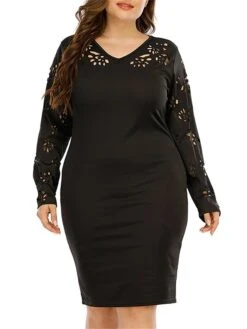 Women‘s Plus Size Curve Work Dress Sheath Dress Black Dress Fashion Midi Dress Cut Out V Neck Long Sleeve Plain Regular Fit Black Fall Winter XL XXL 3XL 4XL 19 Women‘s Plus Size Curve Work Dress Sheath Dress Black Dress Fashion Midi Dress Cut Out V Neck Long Sleeve Plain Regular Fit Black Fall Winter XL XXL 3XL 4XL -Casual Print Dress Sales obgvex1691401418233