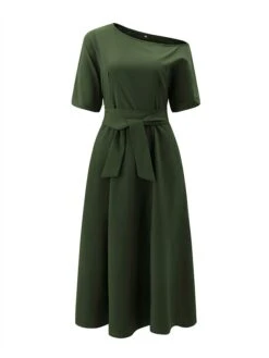 Women's Casual Dress Swing Dress Summer Dress Long Dress Maxi Dress Lace Up Pocket Street Daily Going Out Fashion Elegant Crew Neck Half Sleeve 2023 Regular Fit Black Wine Green Color S M L XL XXL -Casual Print Dress Sales objuja1688468709531