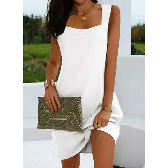 Women's Sheath Dress Mini Dress White Sleeveless Pure Color Cold Shoulder Summer Spring Square Neck Stylish 2023 S M L XL XXL 3XL 1 Women's Sheath Dress Mini Dress White Sleeveless Pure Color Cold Shoulder Summer Spring Square Neck Stylish 2023 S M L XL XXL 3XL