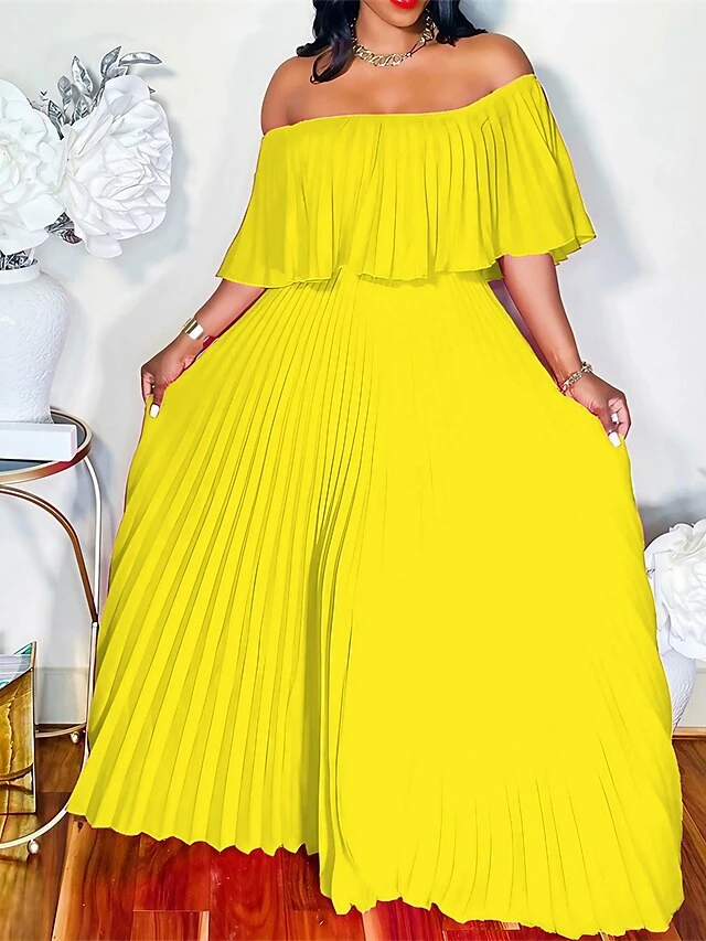 Women‘s Plus Size Curve Party Dress Pure Color Off Shoulder Half Sleeve Spring Fall Elegant Prom Dress Maxi Long Dress Party Dress 1 Women‘s Plus Size Curve Party Dress Pure Color Off Shoulder Half Sleeve Spring Fall Elegant Prom Dress Maxi Long Dress Party Dress