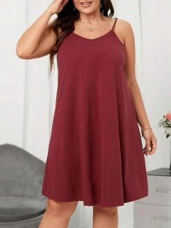 Women's Plus Size T Shirt Dress Casual Dress Shift Dress Plain Backless V Neck Mini Dress Fashion Streetwear Outdoor Street Sleeveless Loose Fit Wine Summer Spring XL XXL 3XL -Casual Print Dress Sales odqwyn1692341601112